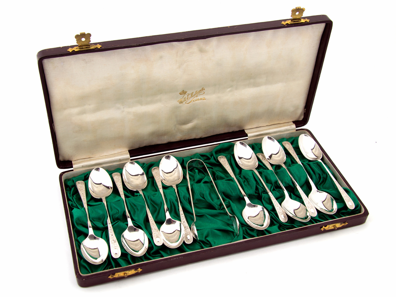 Boxed Set of 12 Silver Tea Spoons & Pair of Sugar Tongs (1 of 1) Boxed Set of 12 Silver Tea Spoons & Pair of Sugar Tongs (1 of 1)