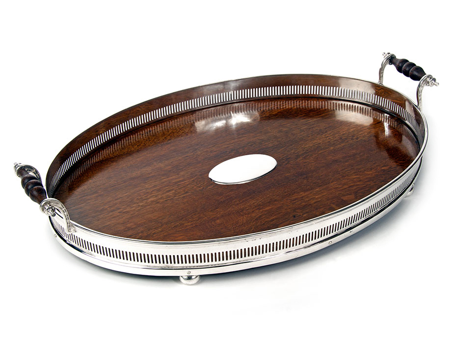 Large Oval Late Victorian Oak & Silver Plate Gallery Tray (1 of 1) Large Oval Late Victorian Oak & Silver Plate Gallery Tray (1 of 1)