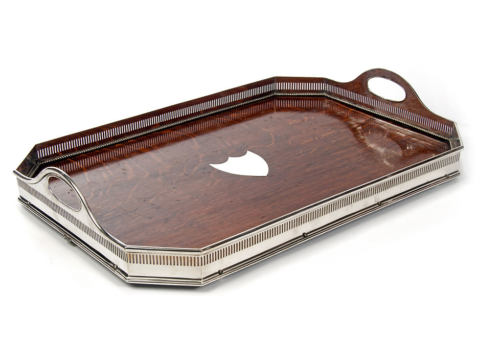 Mappin & Webb Oak & Silver Plated Pierced Bar Gallery Cut Corner Tray (1 of 1) Mappin & Webb Oak & Silver Plated Pierced Bar Gallery Cut Corner Tray (1 of 1)