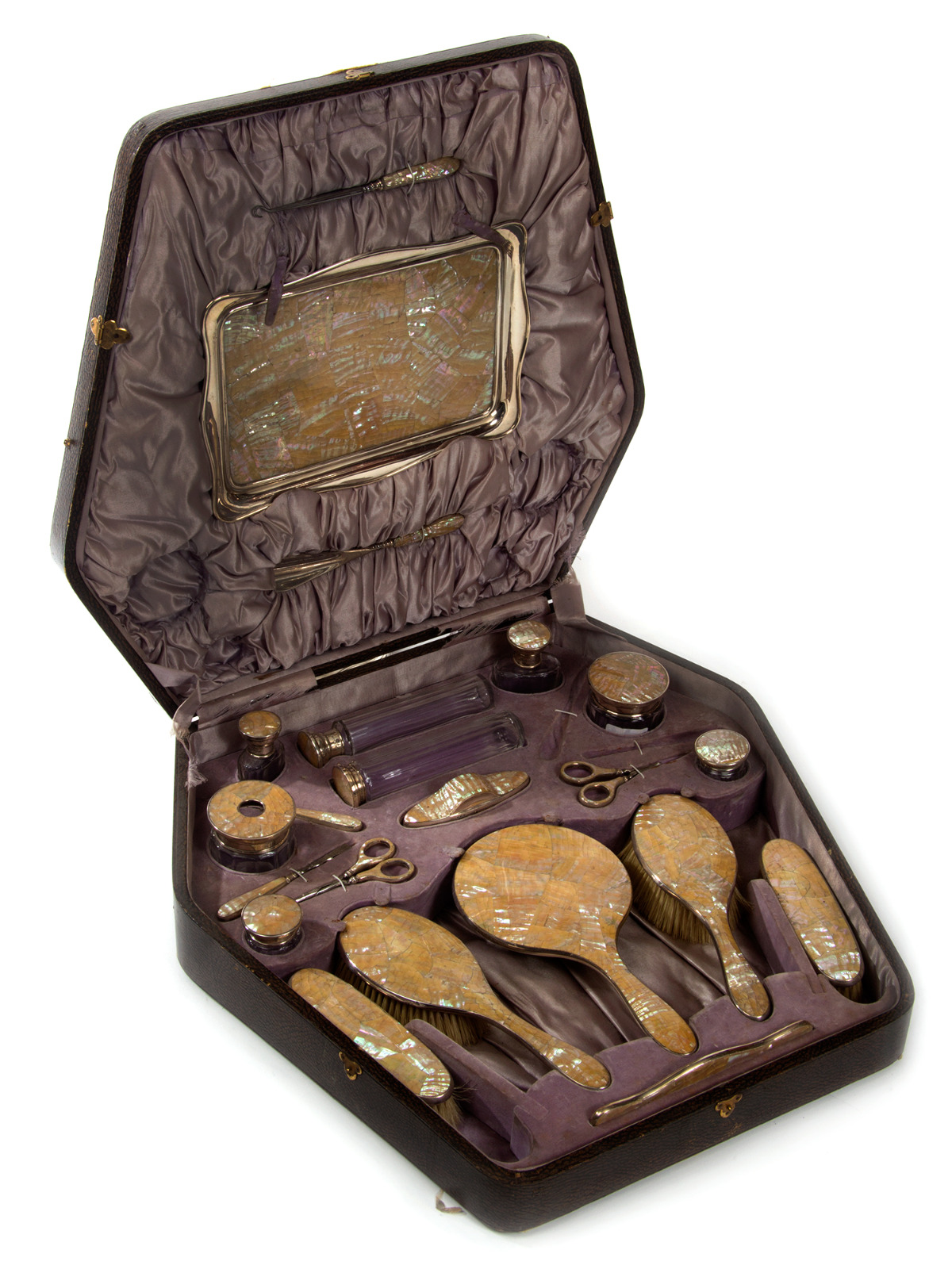 Decorative 22 Piece Silver & Mother of Pearl Dressing Table Set (1 of 5)