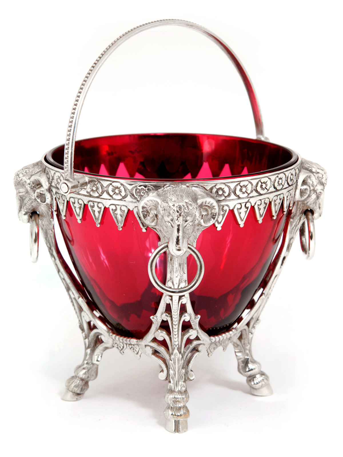 Cast Victorian Silver Plated Sugar Basket with Ruby Glass Liner (1 of 1) Cast Victorian Silver Plated Sugar Basket with Ruby Glass Liner (1 of 1)