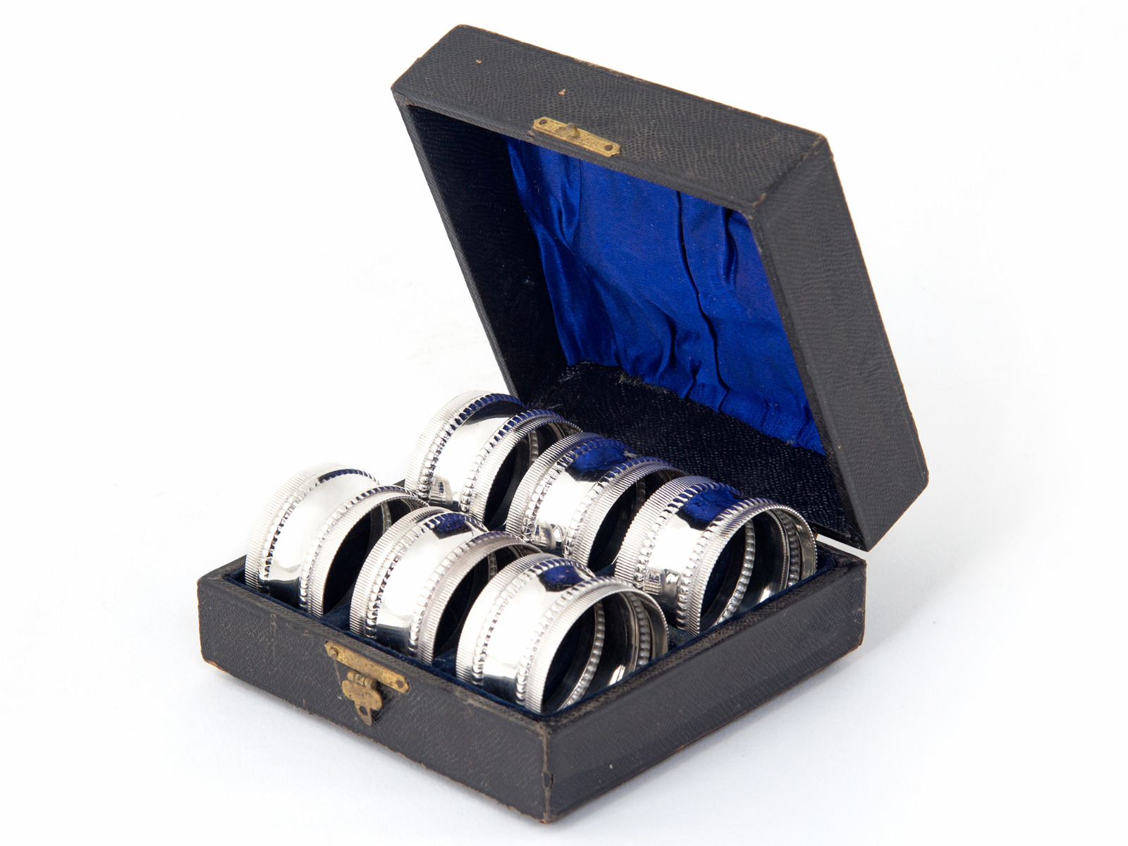 Set of Six Silver Plate Napkin Rings in Original Blue Silk Lined Box (1 of 1) Set of Six Silver Plate Napkin Rings in Original Blue Silk Lined Box (1 of 1)