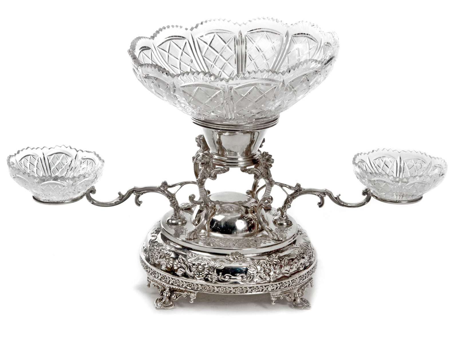 Late Victorian Silver Plate Centre Piece Epergne with Cut Glass Dishes & Four Gargoyles (1 of 5) Late Victorian Silver Plate Centre Piece Epergne with Cut Glass Dishes & Four Gargoyles (1 of 5)