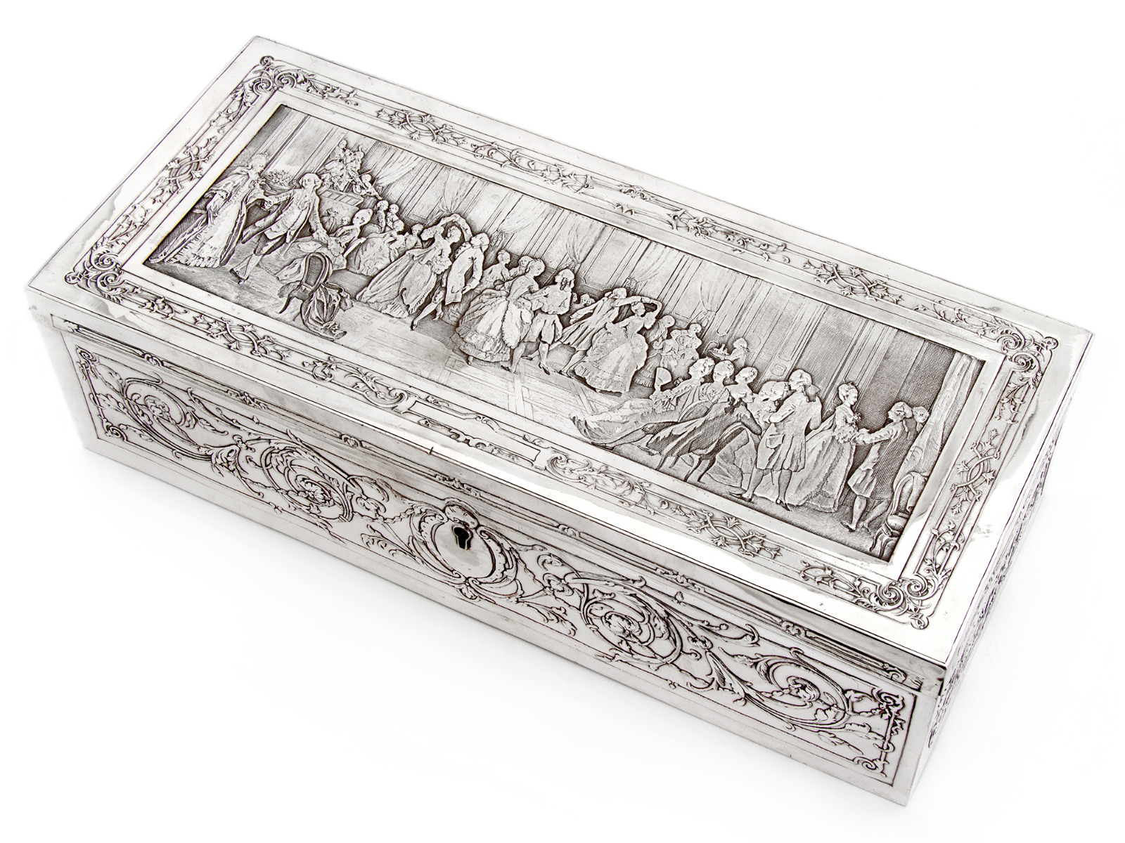 Large Victorian Silver Plated Box Depicting a Grand Ball with Musicians & Dancing (1 of 1) Large Victorian Silver Plated Box Depicting a Grand Ball with Musicians & Dancing (1 of 1)