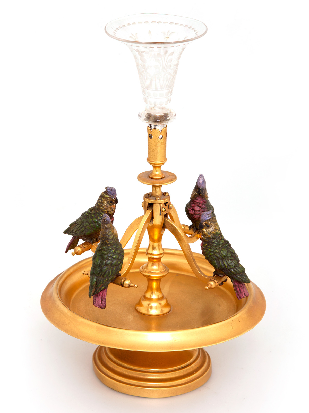 Cold Painted Bergman Vienna Bronze Centrepiece with Four Swinging Parrots (1 of 1) Cold Painted Bergman Vienna Bronze Centrepiece with Four Swinging Parrots (1 of 1)