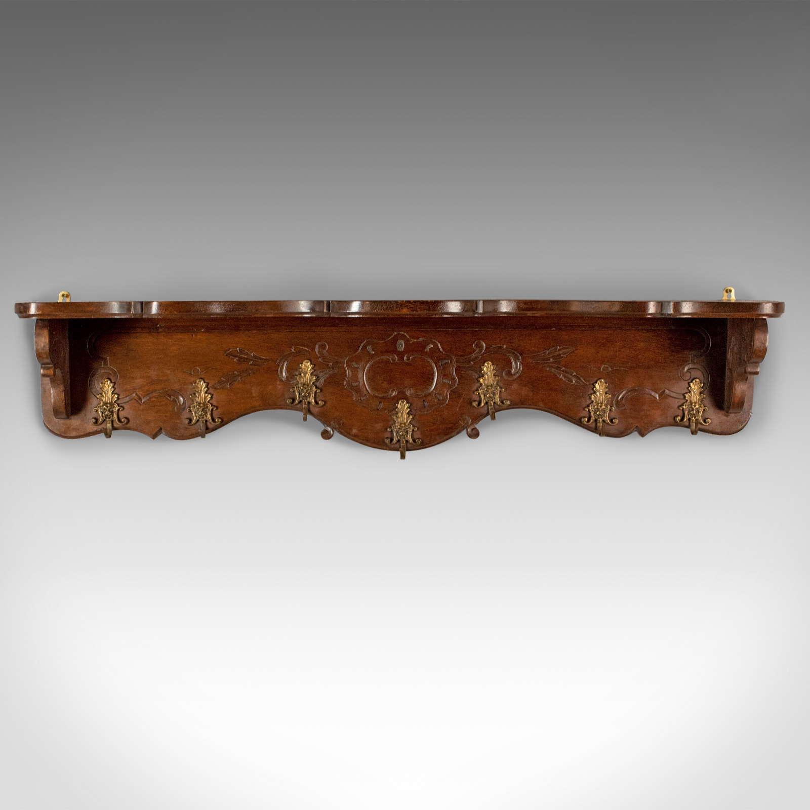 Antique Set of Coat Hooks, Edwardian, Wall Mounted, Hall Shelf, Walnut c.1910 (1 of 1) Antique Set of Coat Hooks, Edwardian, Wall Mounted, Hall Shelf, Walnut c.1910 (1 of 1)