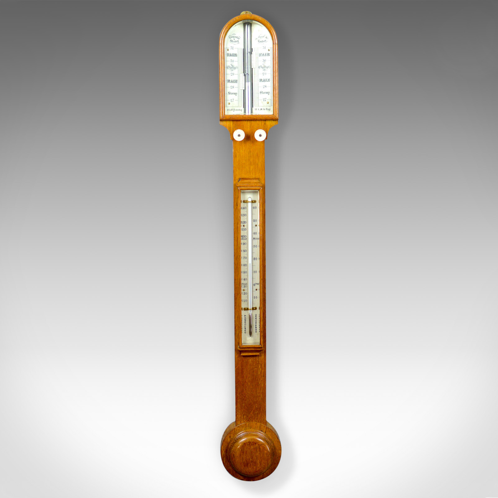 Antique Stick Barometer, Thermometer, Carpenter and Westley, London, Oak, c.1860 (1 of 1) Antique Stick Barometer, Thermometer, Carpenter and Westley, London, Oak, c.1860 (1 of 1)