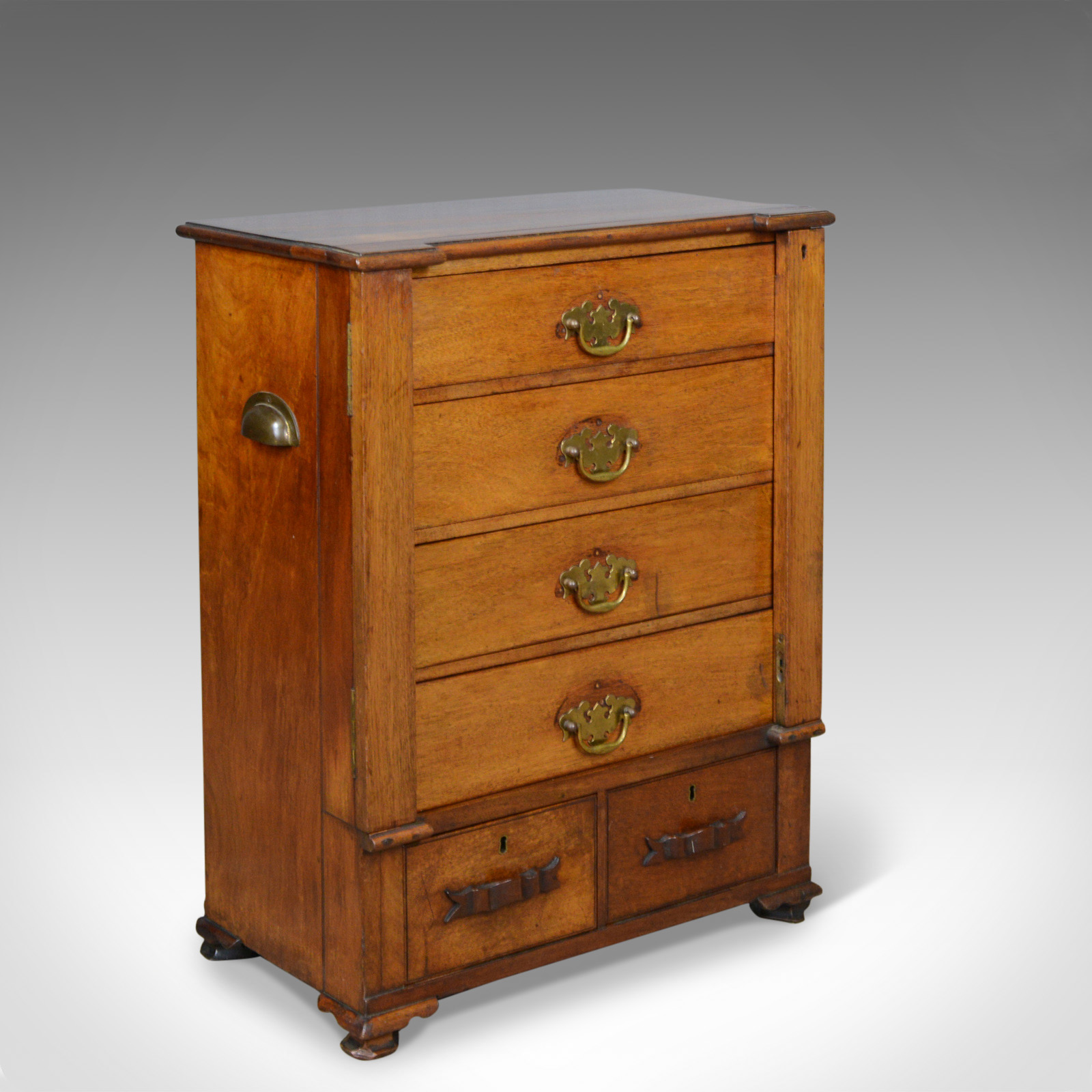 Small, Antique, Wellington Chest, Oak, Fruitwood, Campaign, Specimen c.1890 (1 of 8)