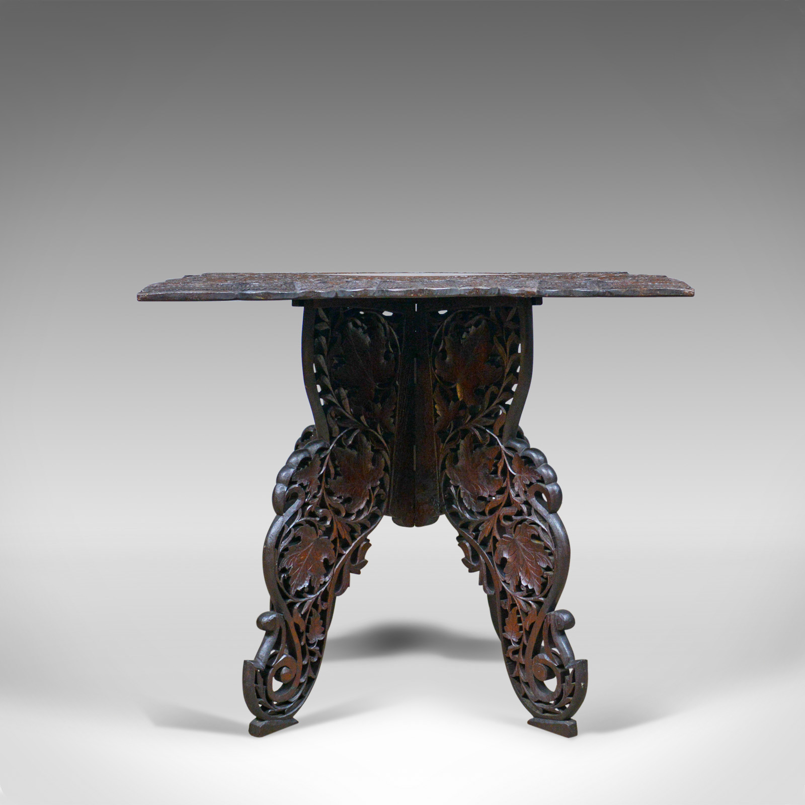 Anglo Indian Antique Campaign Table, Carved, Teak, Side c.1900 (1 of 6)