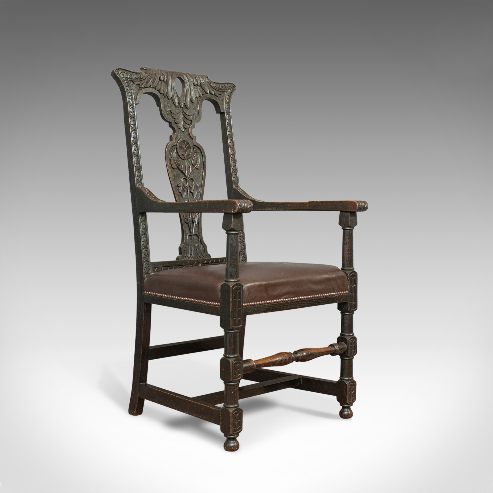 Antique Elbow Chair, Victorian, Oak, Leather, Carver, Armchair C.1870 (1 of 1) Antique Elbow Chair, Victorian, Oak, Leather, Carver, Armchair C.1870 (1 of 1)