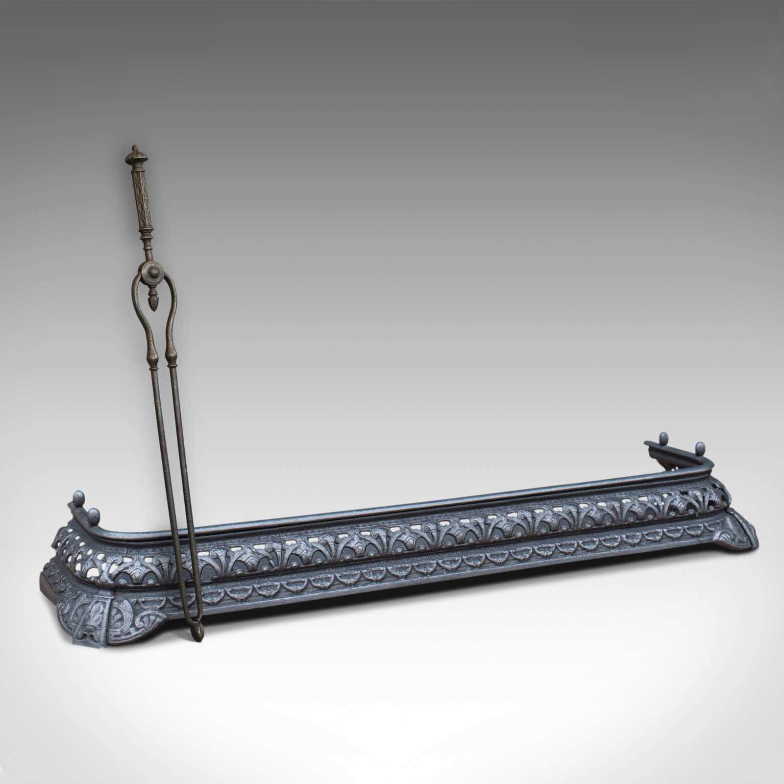 Antique Fire Kerb, Companion Tongs, English, Iron, Fireside Set - Victorian c.1850 (1 of 12)