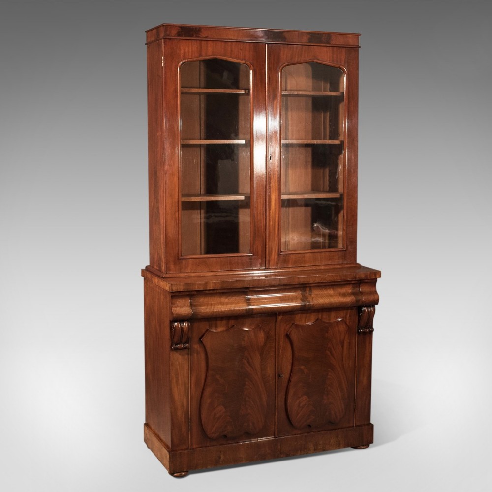 Antique Tall Victorian Flame Mahogany Bookcase with Fitted Lower Cabinet c.1860 (1 of 1) Antique Tall Victorian Flame Mahogany Bookcase with Fitted Lower Cabinet c.1860 (1 of 1)