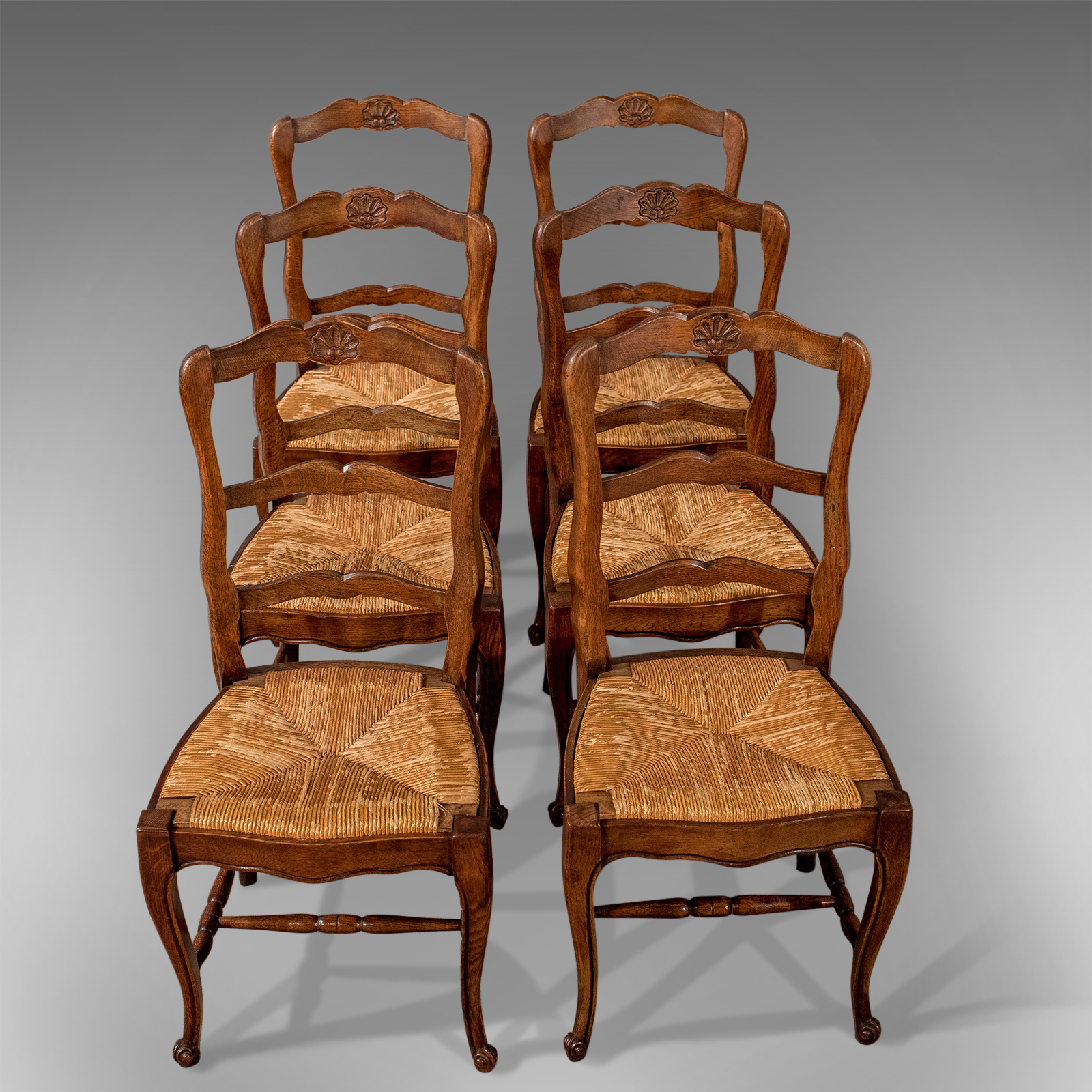 Antique Set of 6 French Oak Kitchen Dining Country Chairs Rush Seats c.1900 (1 of 1) Antique Set of 6 French Oak Kitchen Dining Country Chairs Rush Seats c.1900 (1 of 1)