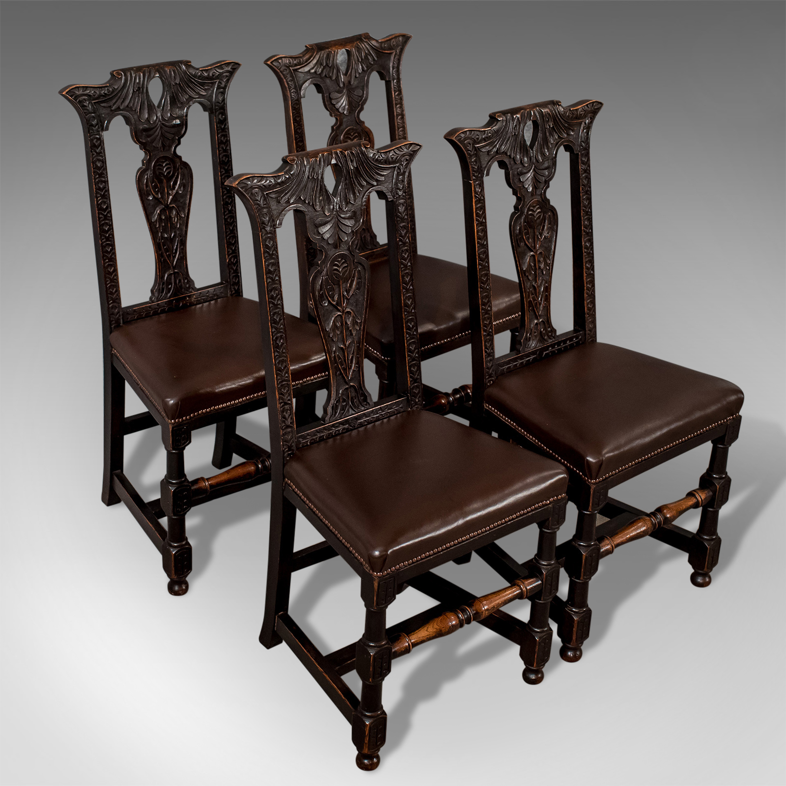 Antique Set of 4 Quality Oak Dining Chairs English Victorian Leather Seats c.1870 (1 of 1) Antique Set of 4 Quality Oak Dining Chairs English Victorian Leather Seats c.1870 (1 of 1)