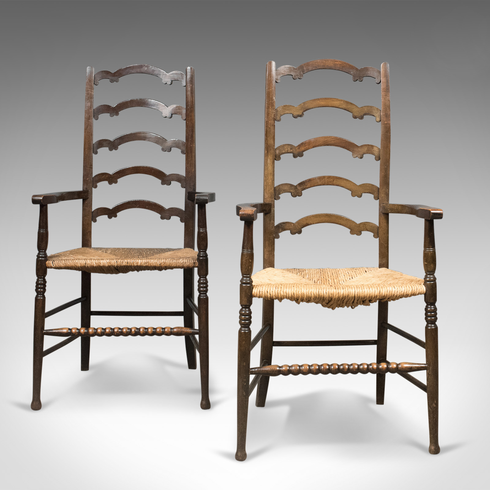 Antique Pair of Wavy Line Ladderback Elbow Chairs, Edwardian Dining c.1910 (1 of 1) Antique Pair of Wavy Line Ladderback Elbow Chairs, Edwardian Dining c.1910 (1 of 1)