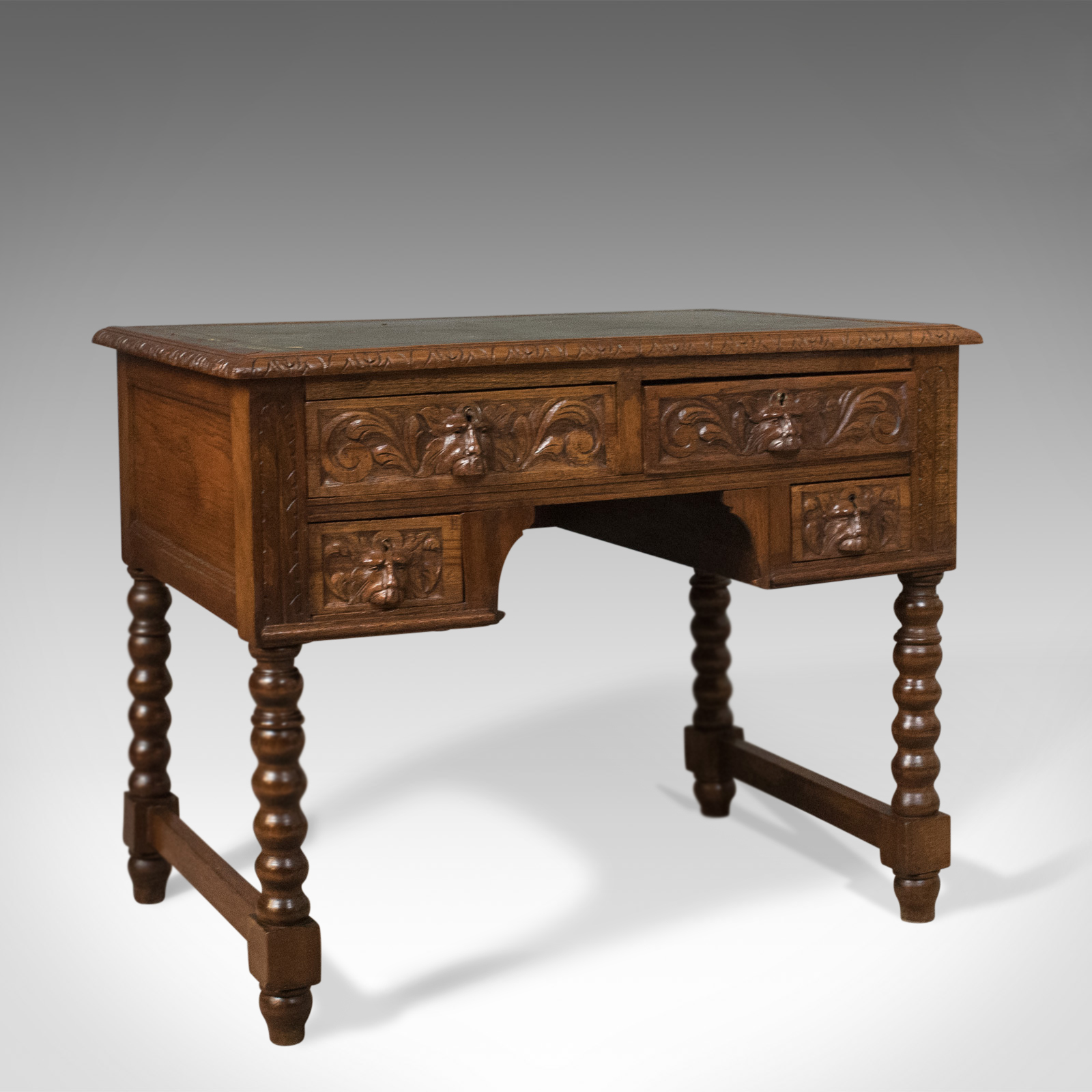 Antique Green Man Desk, English Oak, Victorian Lowboy, Writing Table c.1900 (1 of 1) Antique Green Man Desk, English Oak, Victorian Lowboy, Writing Table c.1900 (1 of 1)