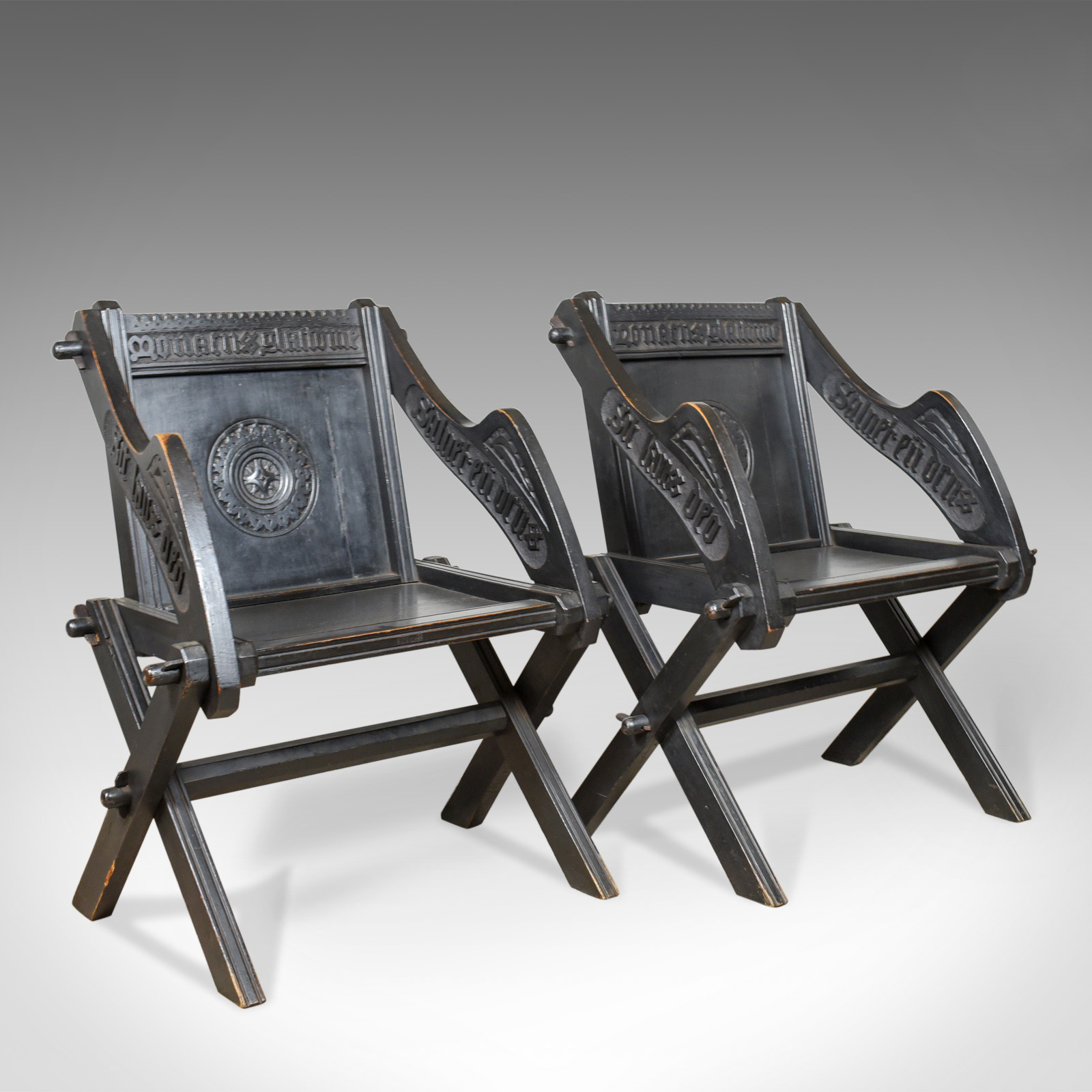 Pair of Antique Glastonbury Chairs, English, Tudor Revival, Carved Hall c.1900 (1 of 1) Pair of Antique Glastonbury Chairs, English, Tudor Revival, Carved Hall c.1900 (1 of 1)