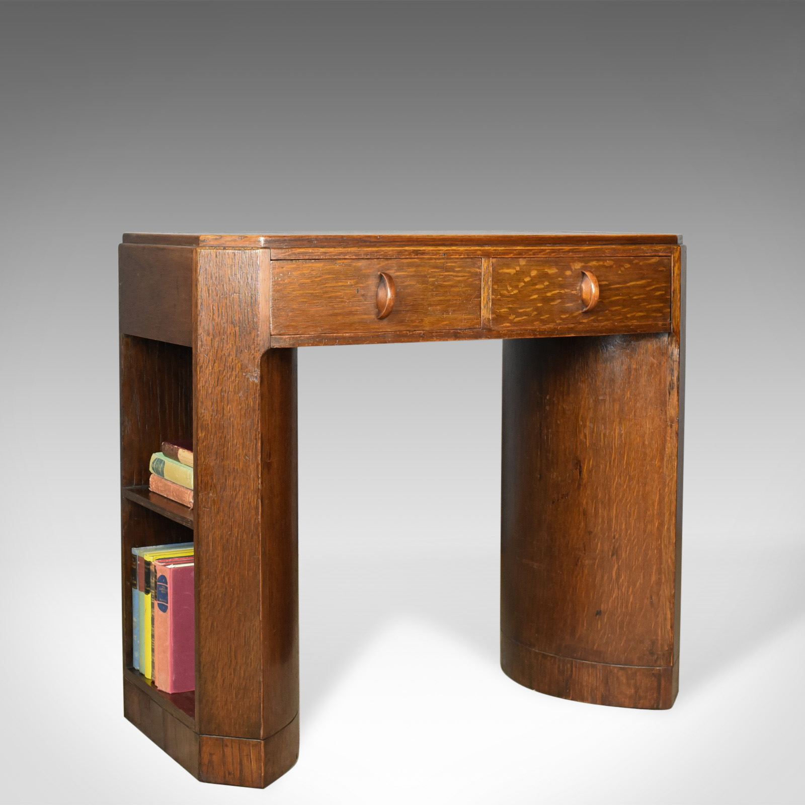 Art Deco Kneehole Writing Desk, English Oak, Leather c.1930 (1 of 1) Art Deco Kneehole Writing Desk, English Oak, Leather c.1930 (1 of 1)