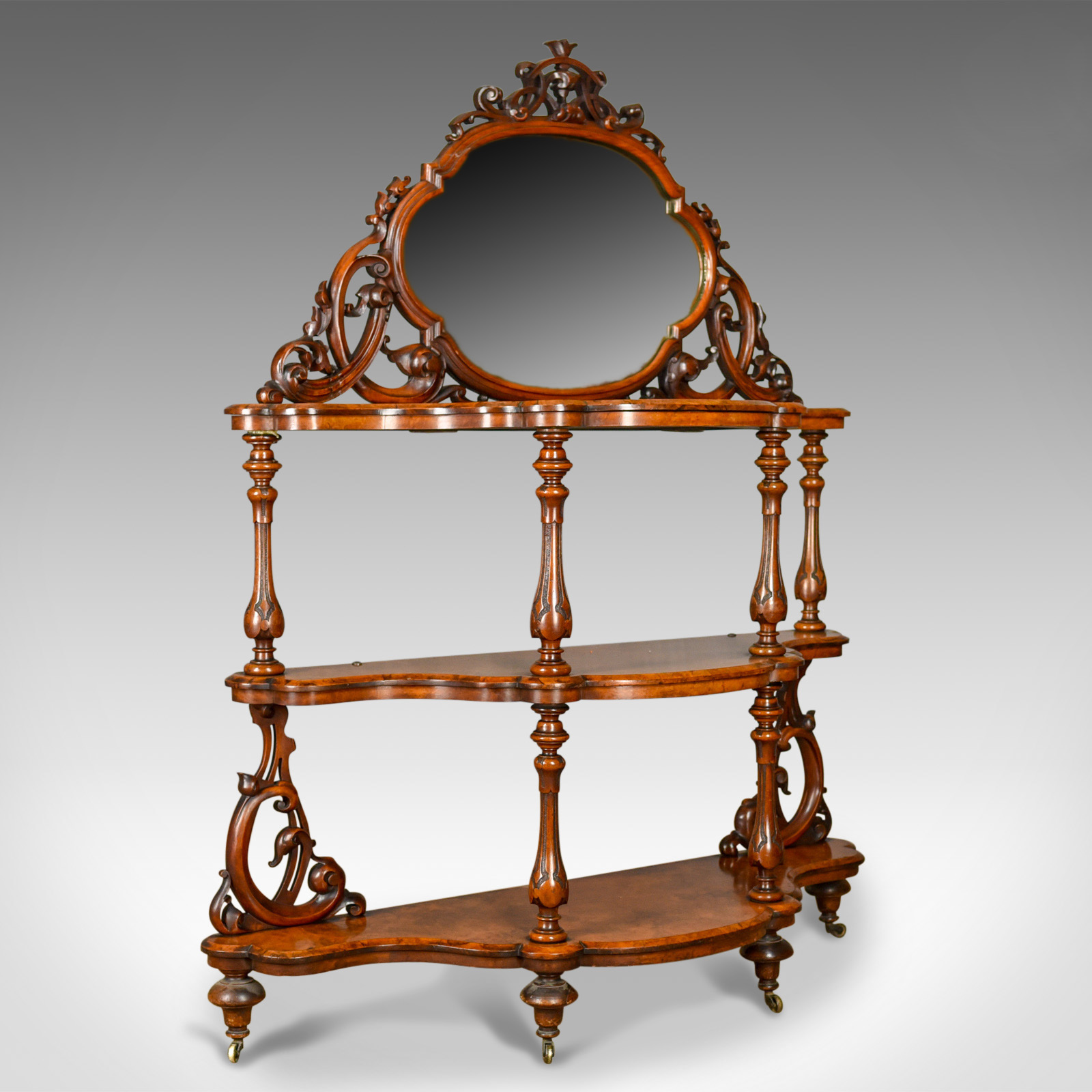 Antique Whatnot, Irish, Burr Walnut, Mirror Stand Robert Strahan & Co c.1840 (1 of 12)