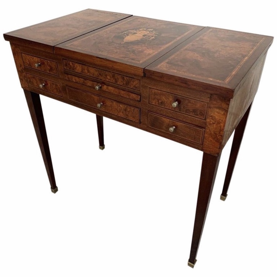 French Burr Walnut Dressing Table with Hinged Mirror (1 of 1) French Burr Walnut Dressing Table with Hinged Mirror (1 of 1)