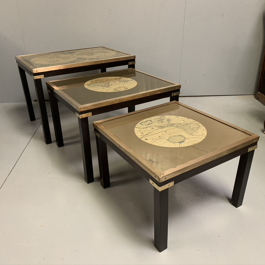 Nest of 3 Tables with Brass Fittings & Map Prints (1 of 11) Nest of 3 Tables with Brass Fittings & Map Prints (1 of 11)