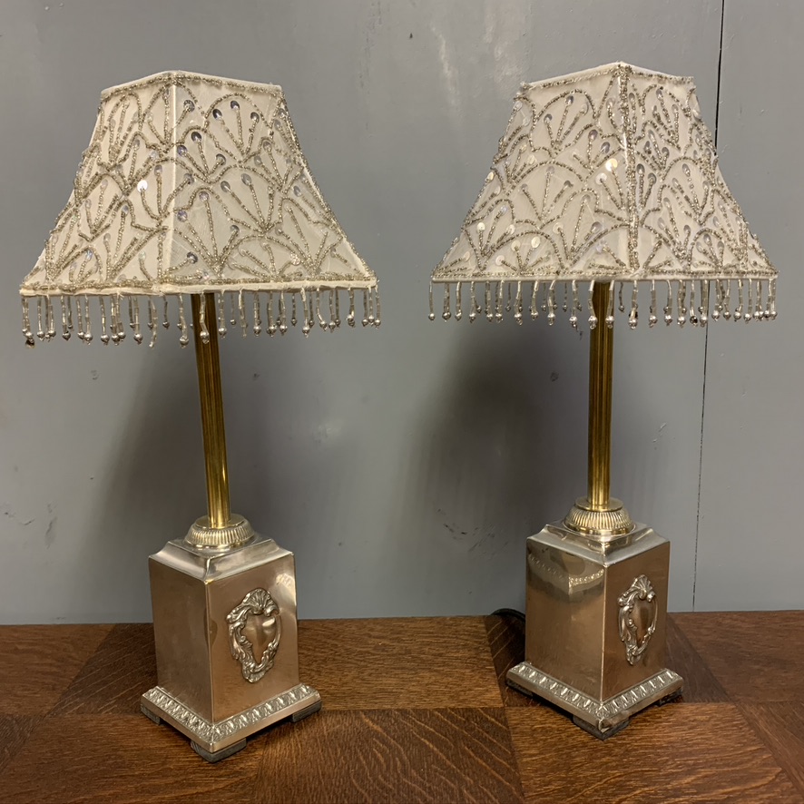Pair of Silver Plated Lamps by Hw & Co with Shades (1 of 8) Pair of Silver Plated Lamps by Hw & Co with Shades (1 of 8)