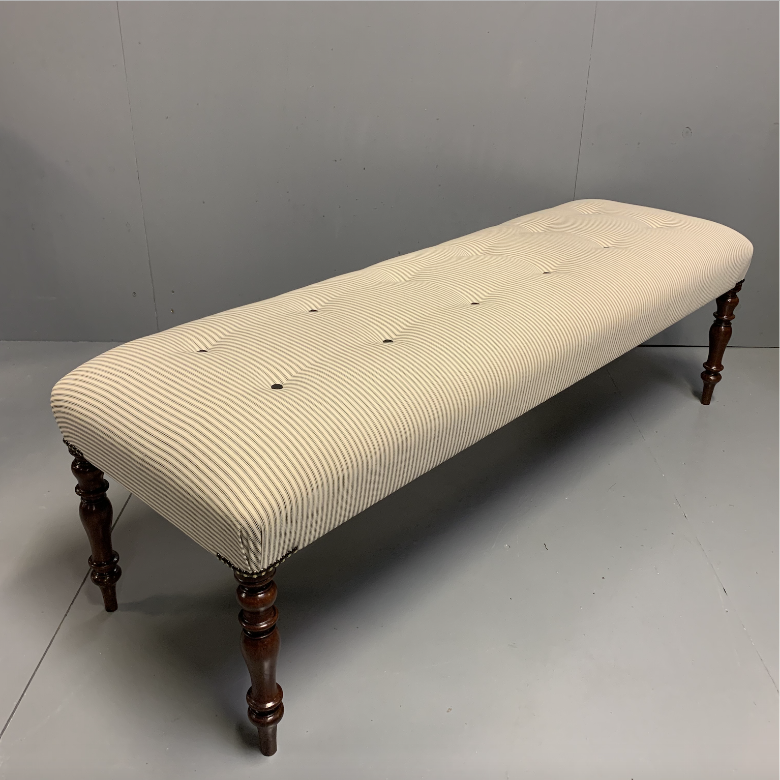 5' Regency Long Stool in a Buttoned Ticking Stripe (1 of 7) 5' Regency Long Stool in a Buttoned Ticking Stripe (1 of 7)