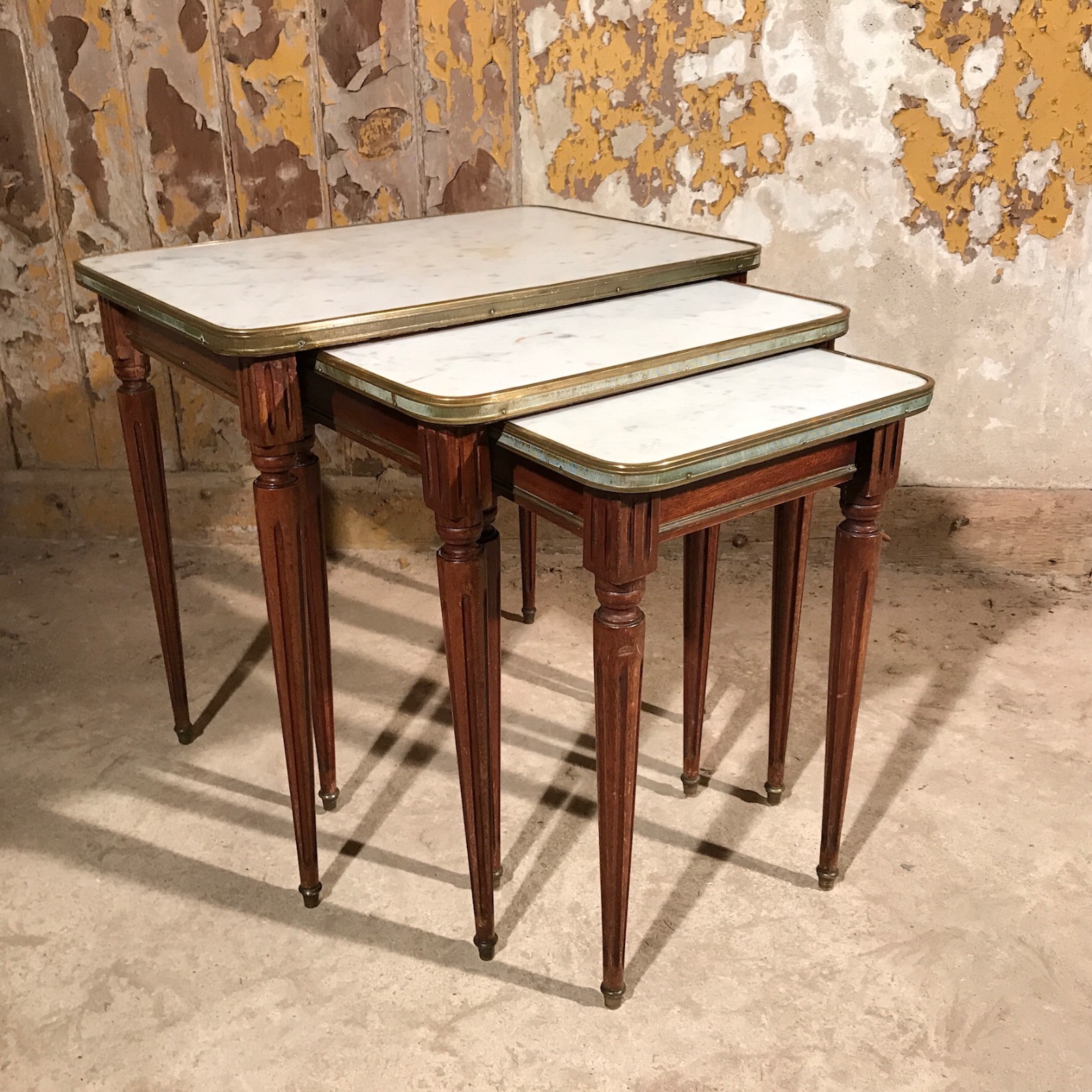 Nest of French Mahogany & Marble Tables with Brass (1 of 1) Nest of French Mahogany & Marble Tables with Brass (1 of 1)