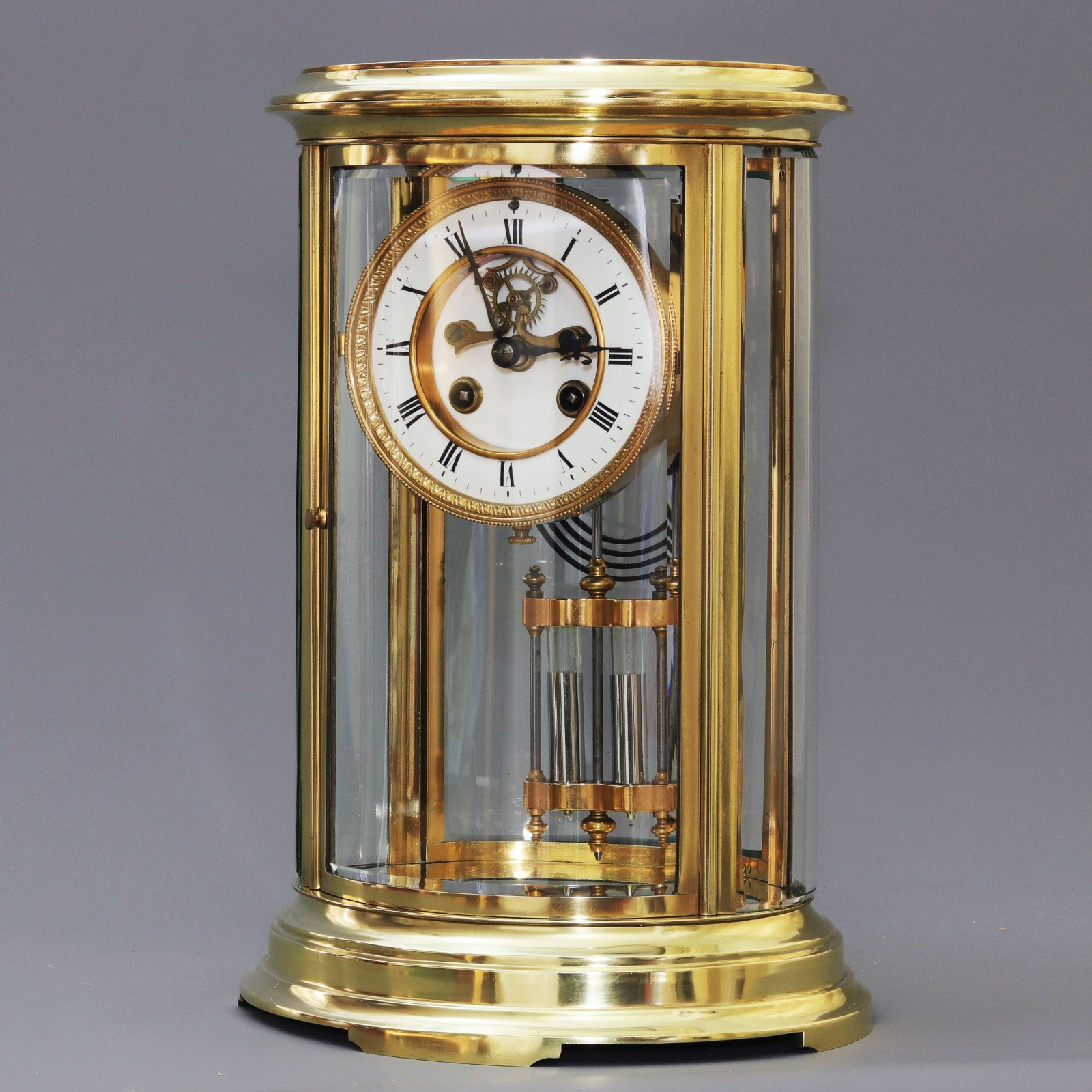 Oval Four Glass Mantle Clock with Visible Escapement by S Marti c.1895 (1 of 10)