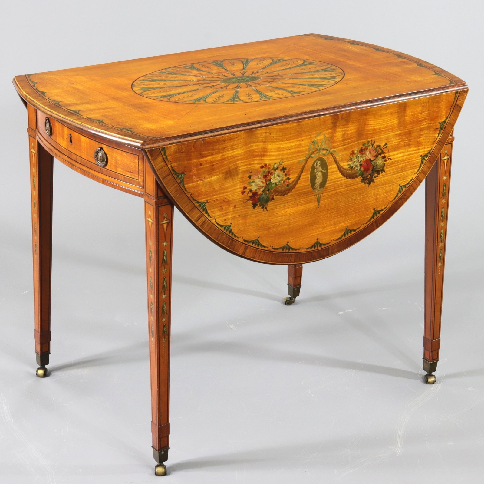 George III Satinwood & Kingwood Polychrome Painted Oval Pembroke Table c.1790 (1 of 11)