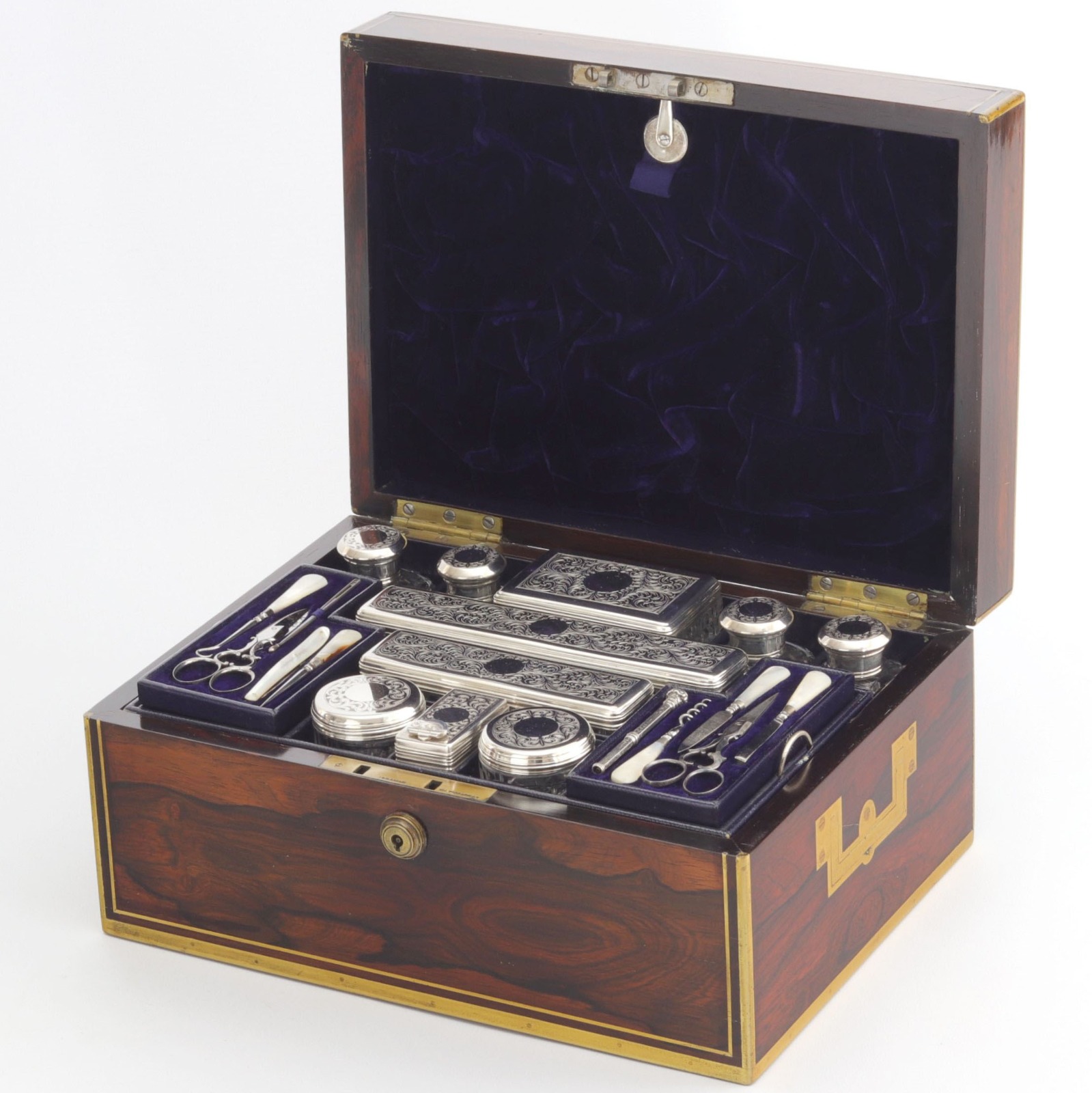 Georgian Brass Bound Rosewood Dressing Box with Silver Top Jars 1825 / 1826 (1 of 16)