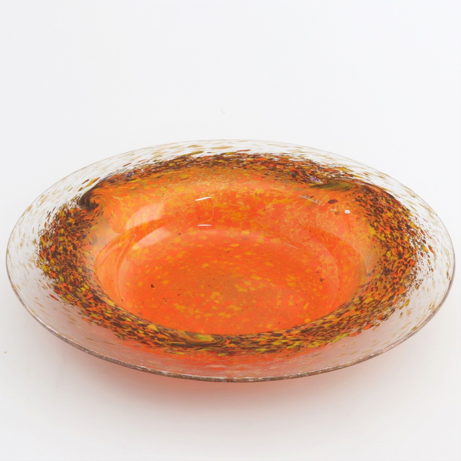 Large Monart Bowl in Orange with Yellow, Bronze & Aventurine Inclusions c.1930 (1 of 8)