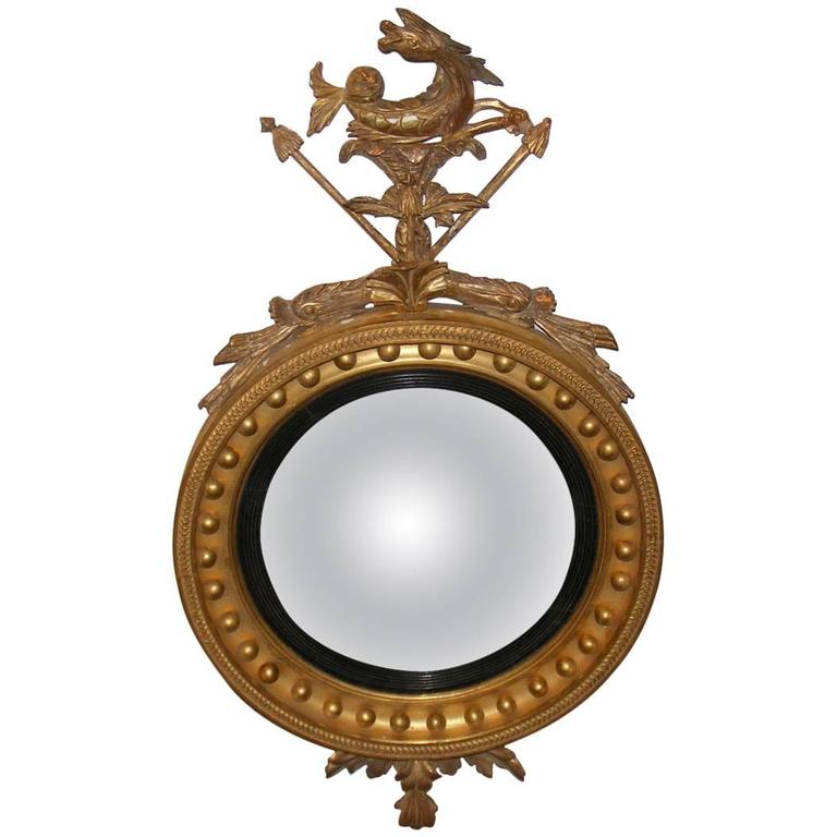Antique Regency Wood Carved & Gilt Convex Mirror c.1820 (1 of 2)