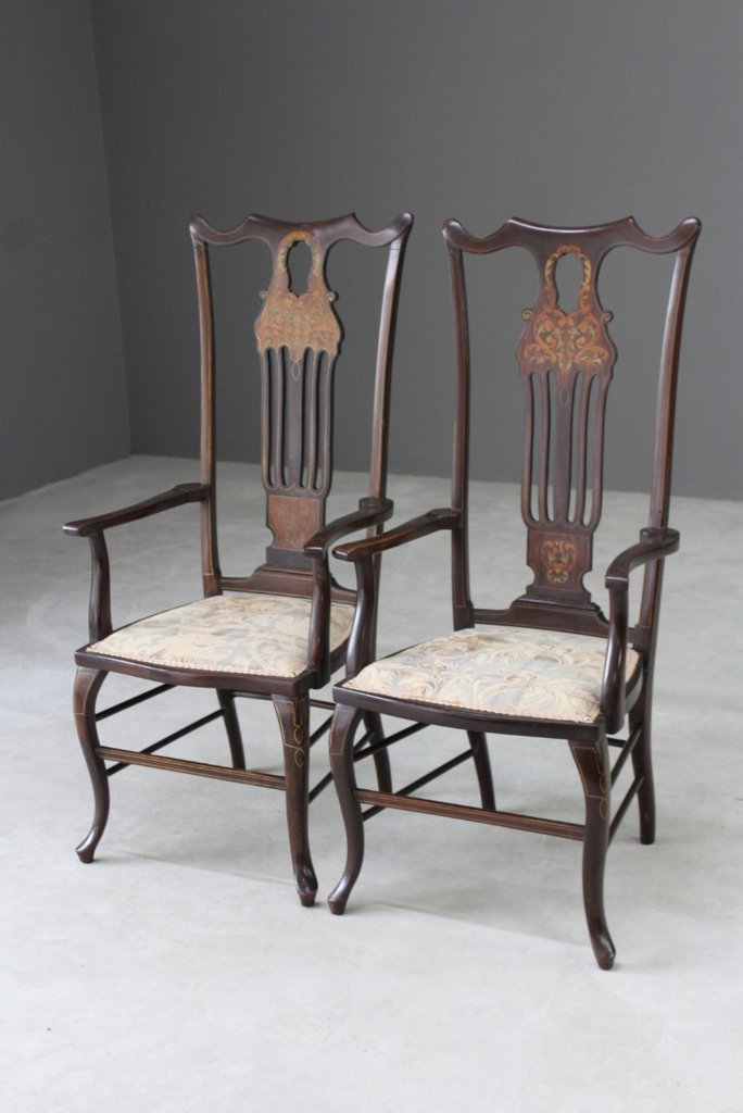 Pair of Antique Victorian Inlaid Armchairs (1 of 12) Pair of Antique Victorian Inlaid Armchairs (1 of 12)