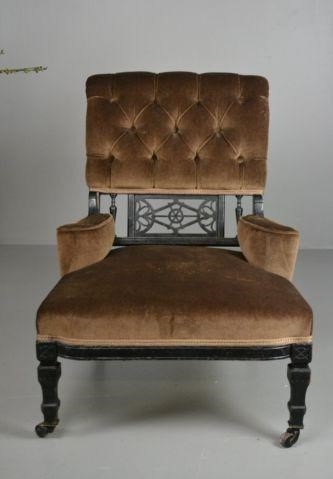 Antique Edwardian Small Ebonised Button Back Armchair (1 of 1) Antique Edwardian Small Ebonised Button Back Armchair (1 of 1)