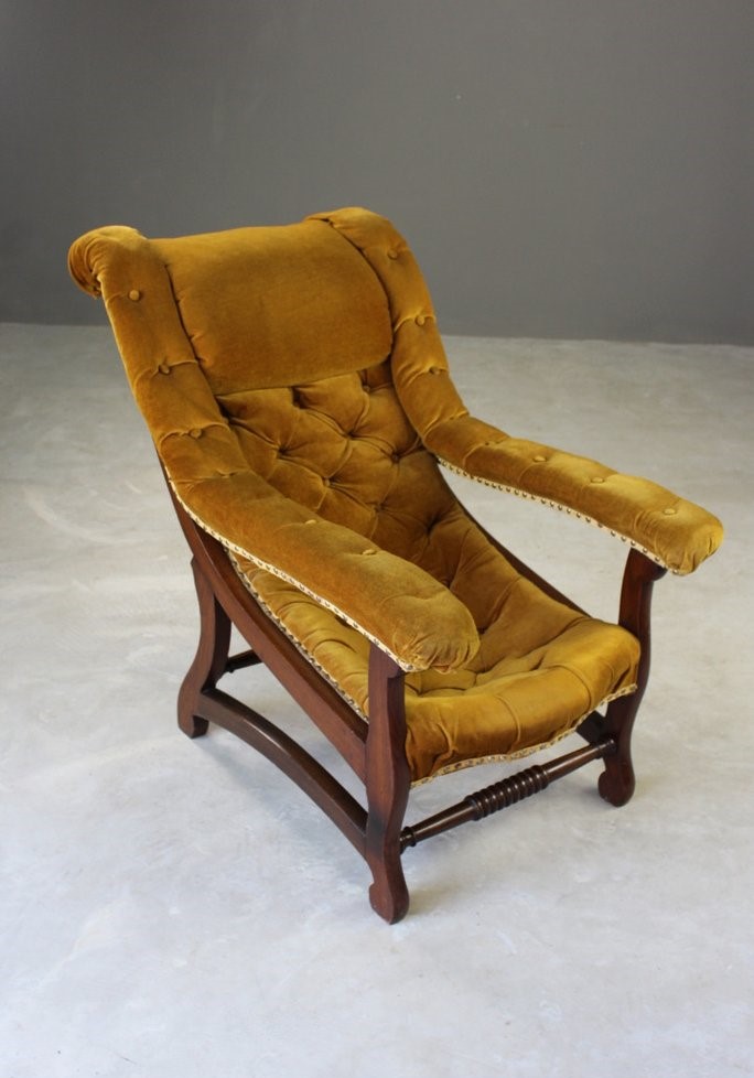 Upholstered Button Back Open Armchair c.1920 (1 of 1) Upholstered Button Back Open Armchair c.1920 (1 of 1)