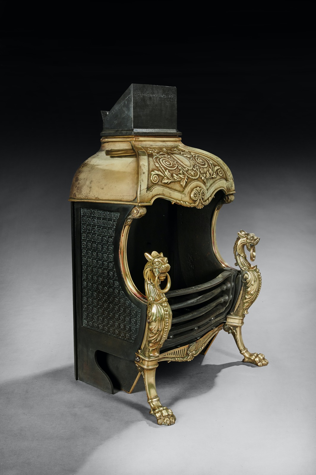 19th Century Brass & Steel Hooded Antique Fireplace Grate, Renaissance Style (1 of 8) 19th Century Brass & Steel Hooded Antique Fireplace Grate, Renaissance Style (1 of 8)