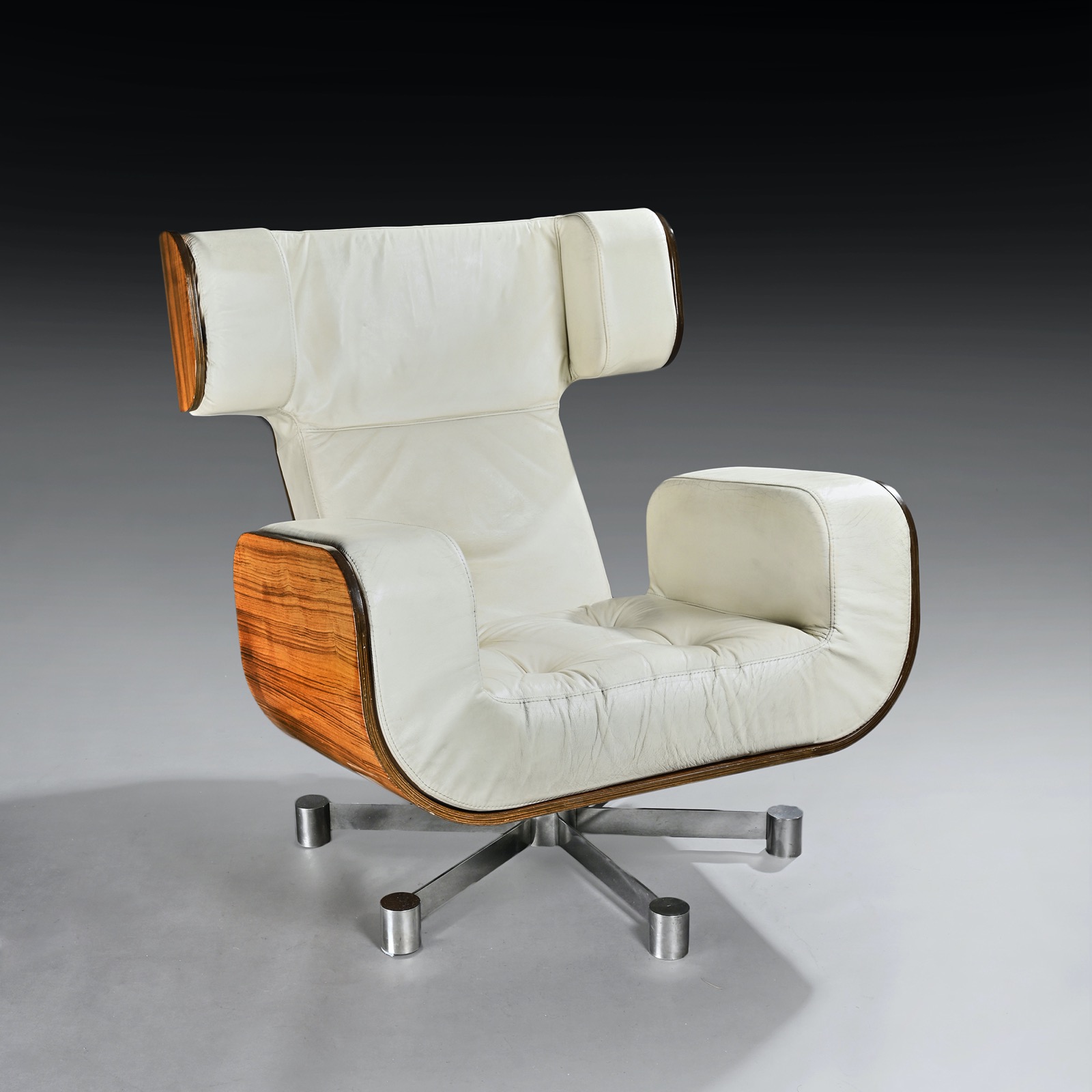 1970s Leather & Zebrano Lounge Armchair on Aluminium Base (1 of 9) 1970s Leather & Zebrano Lounge Armchair on Aluminium Base (1 of 9)