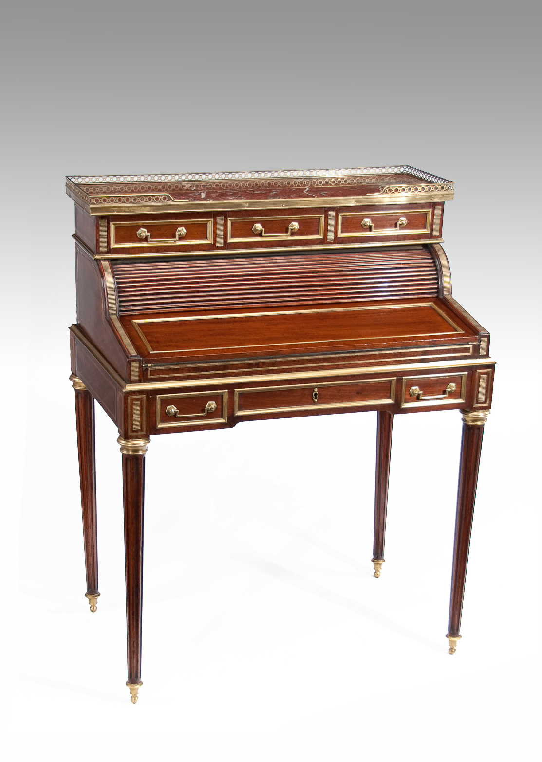 Fine Louis XVI Style Mahogany & Brass Tambour Ladies Writing Desk (1 of 1) Fine Louis XVI Style Mahogany & Brass Tambour Ladies Writing Desk (1 of 1)
