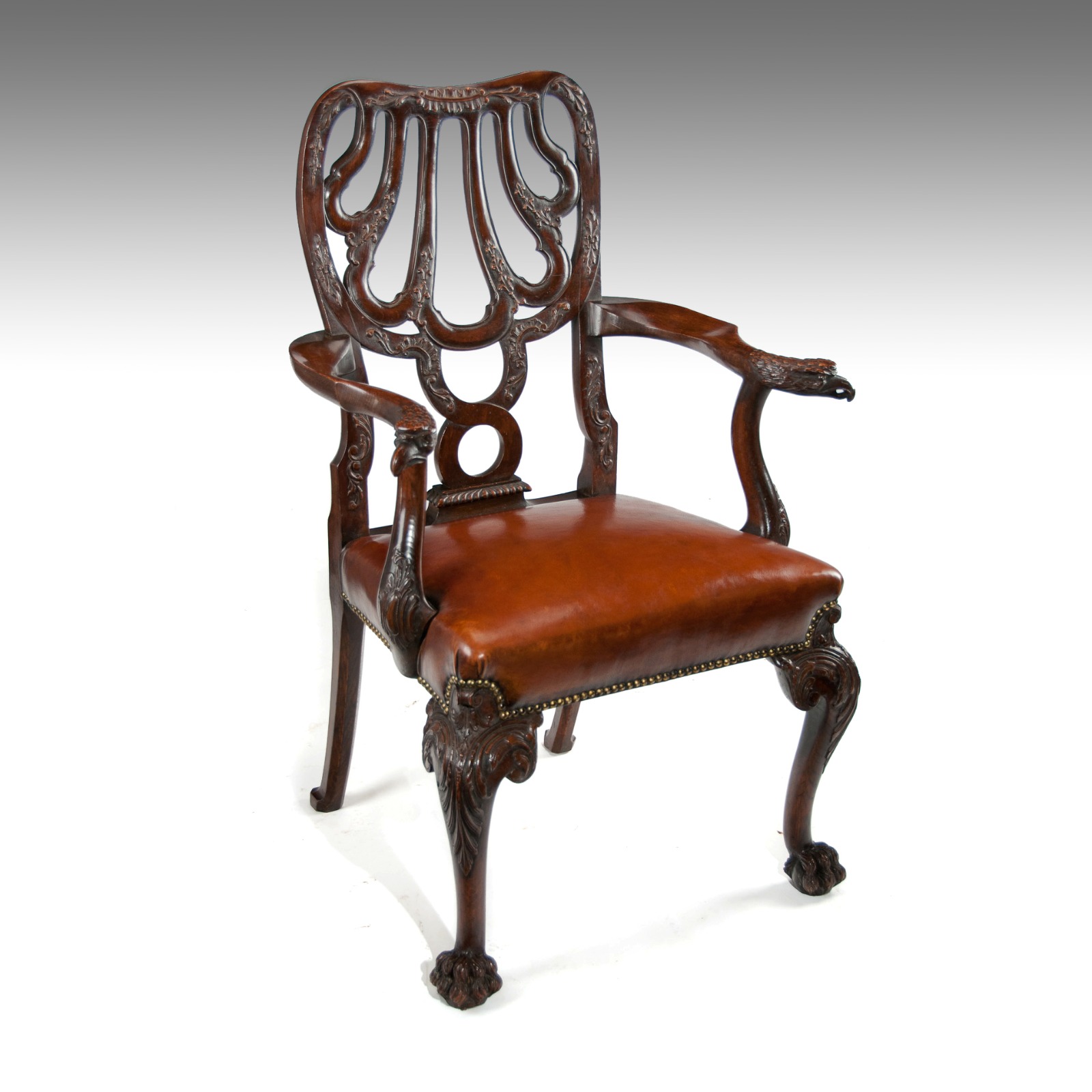 Fine Quality 19thC Leather Upholstered Desk Chair after a Design by Giles Grendey (1 of 18) Fine Quality 19thC Leather Upholstered Desk Chair after a Design by Giles Grendey (1 of 18)