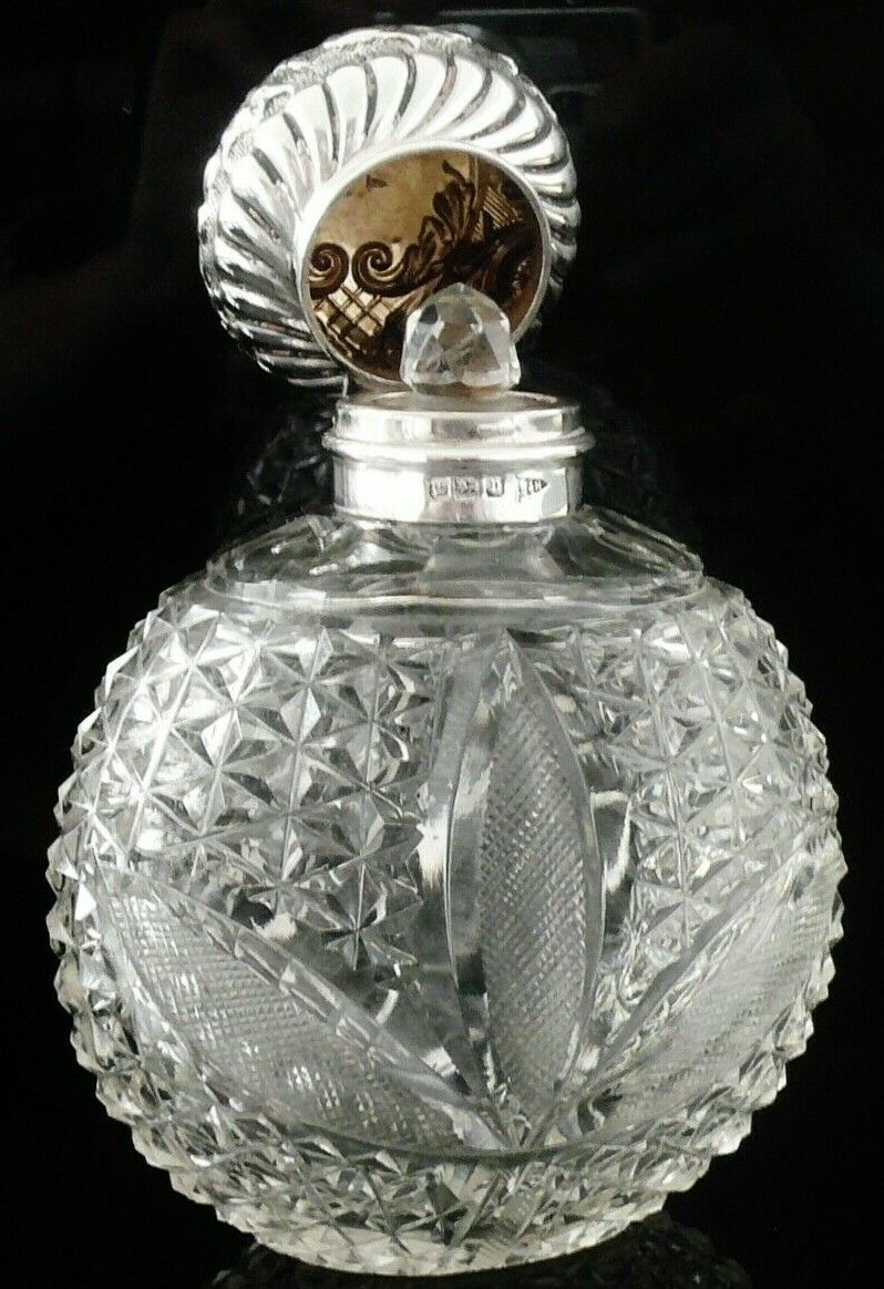 Large Silver Cut Glass Scent Perfume GLASS Scent Perfume Bottle