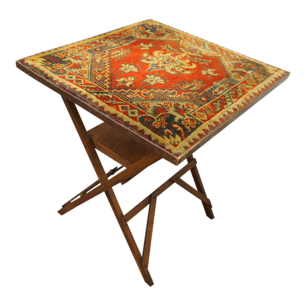 Folding Bridge Table / Card Table with Carpet Top c.1920 26410