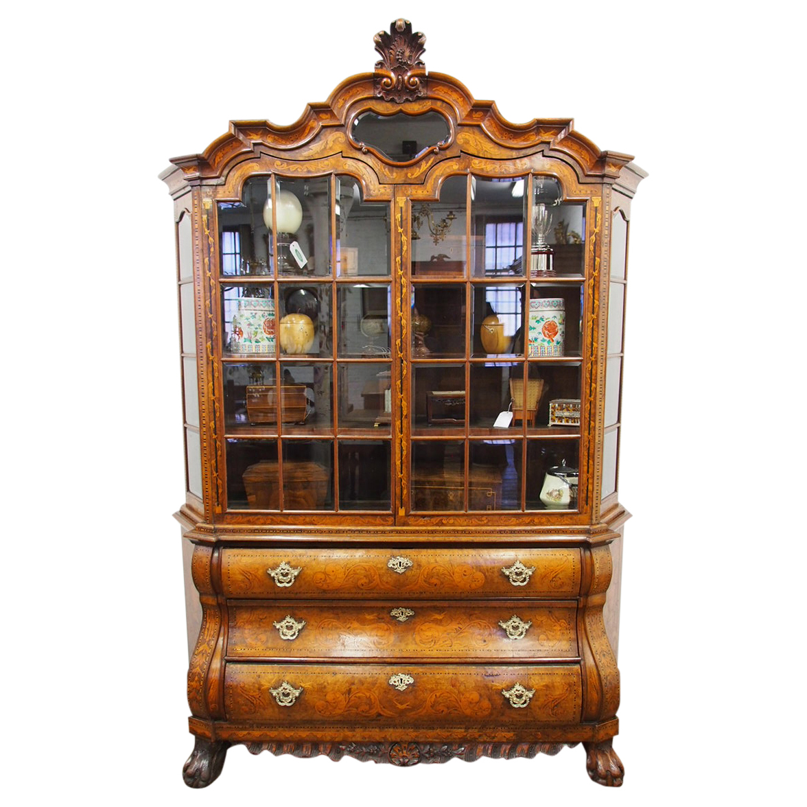 Dutch Marquetry Inlaid Walnut & Fruitwood Display Cabinet (1 of 25)