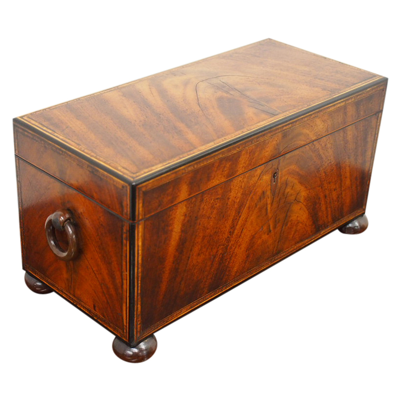 George III Large Inlaid Mahogany Tea Caddy (1 of 11)