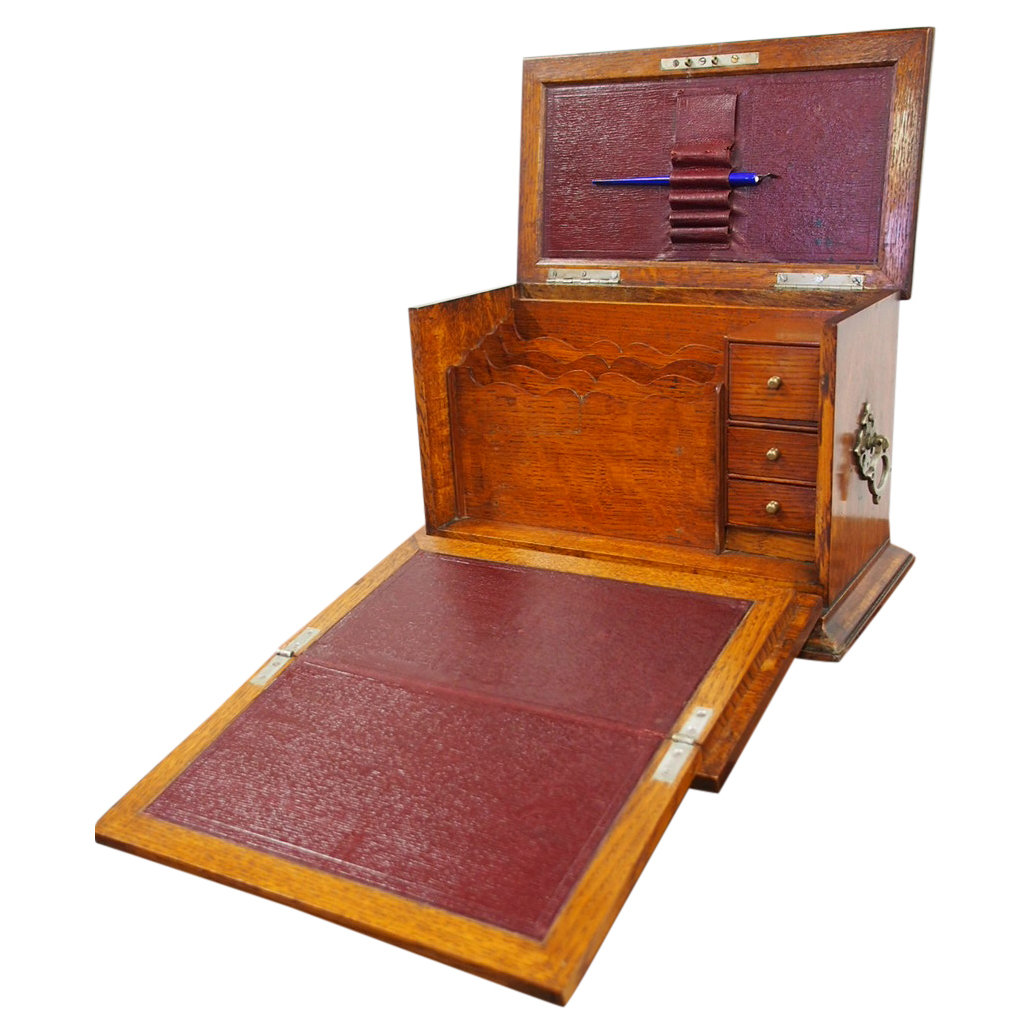 Oak & EPNS Mounted Writing Slope c.1902 (1 of 9)