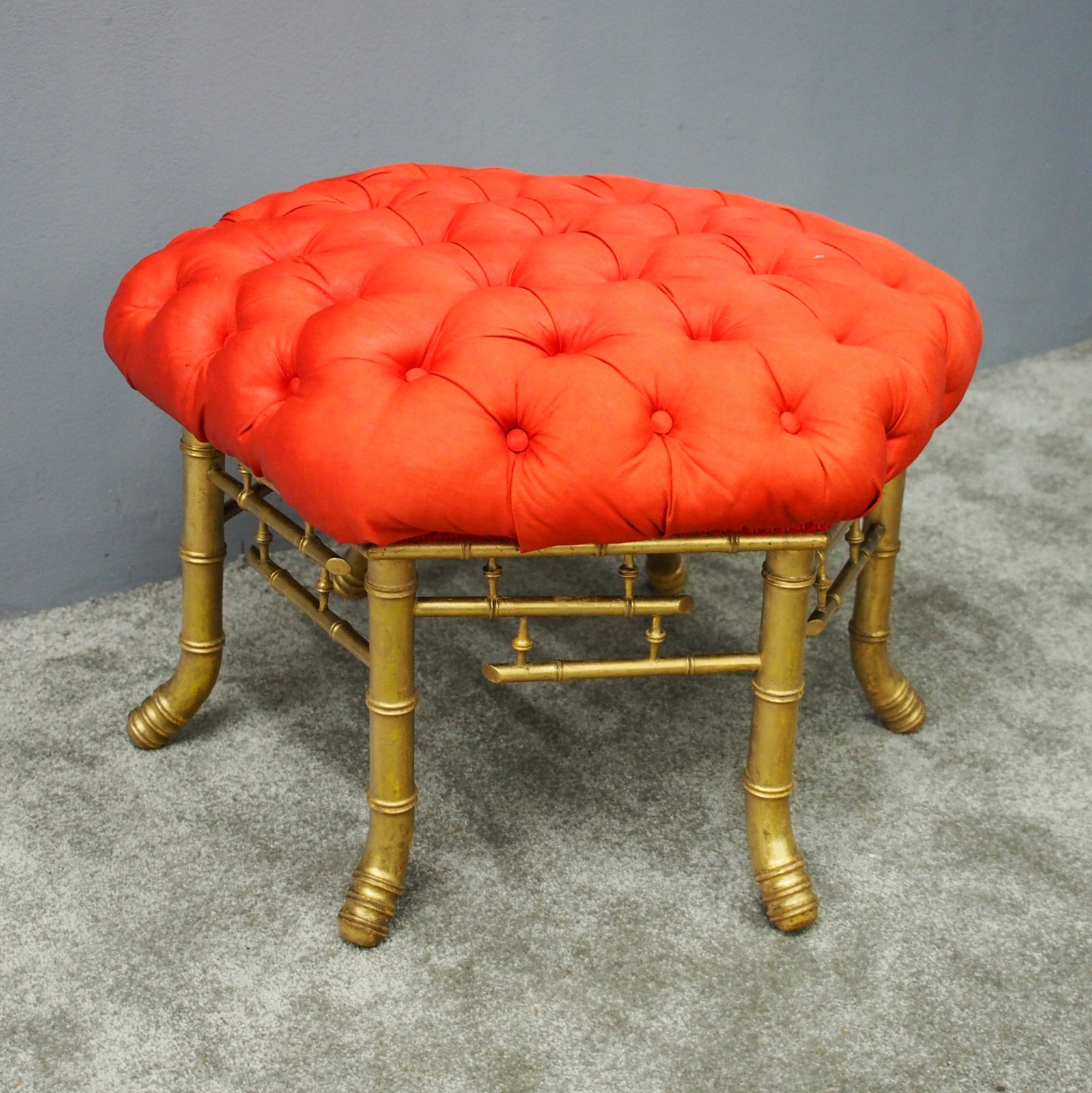 French Red Silk Deep Button Stool c.1870 (1 of 8)