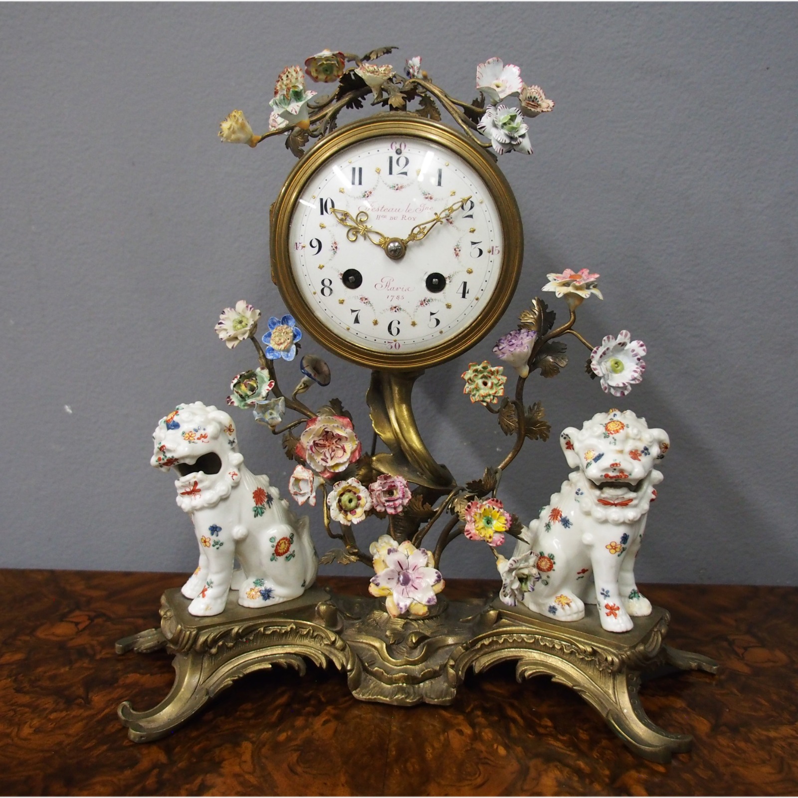 French Chinoiserie Brass & Porcelain Mantel Clock (1 of 10)