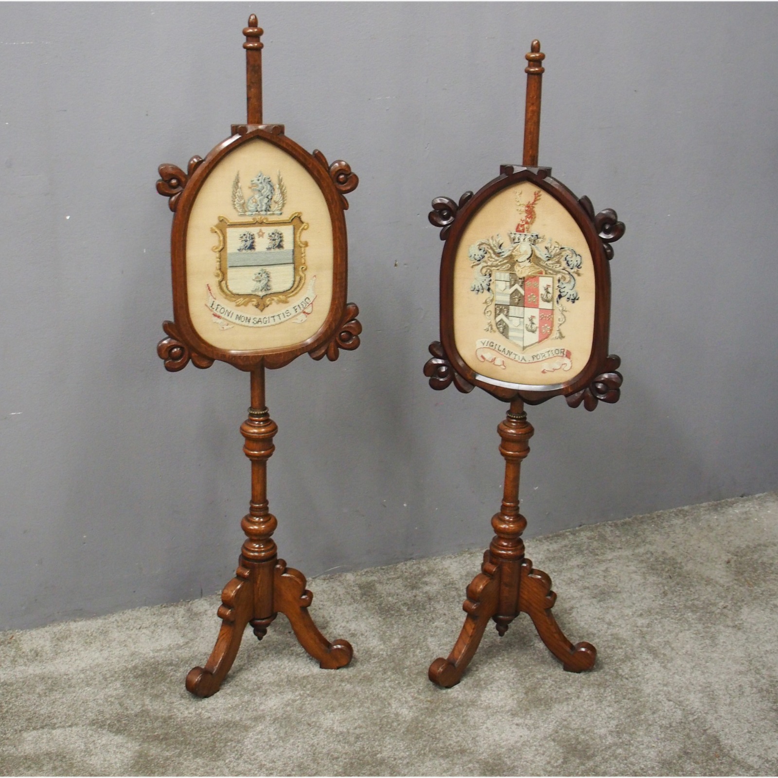Pair of Gothic Revival Pole Screens c.1870 (1 of 9) Pair of Gothic Revival Pole Screens c.1870 (1 of 9)