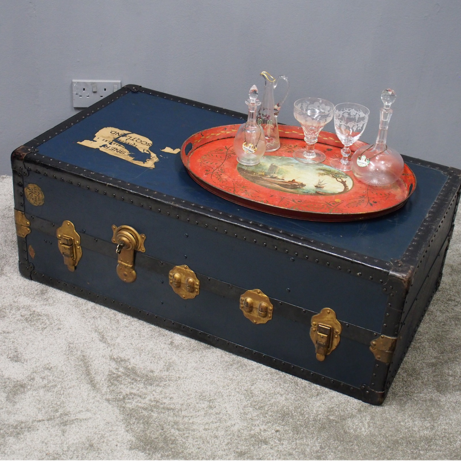 Large Stamped 1930s Fibre Fifty Trunk (1 of 11)