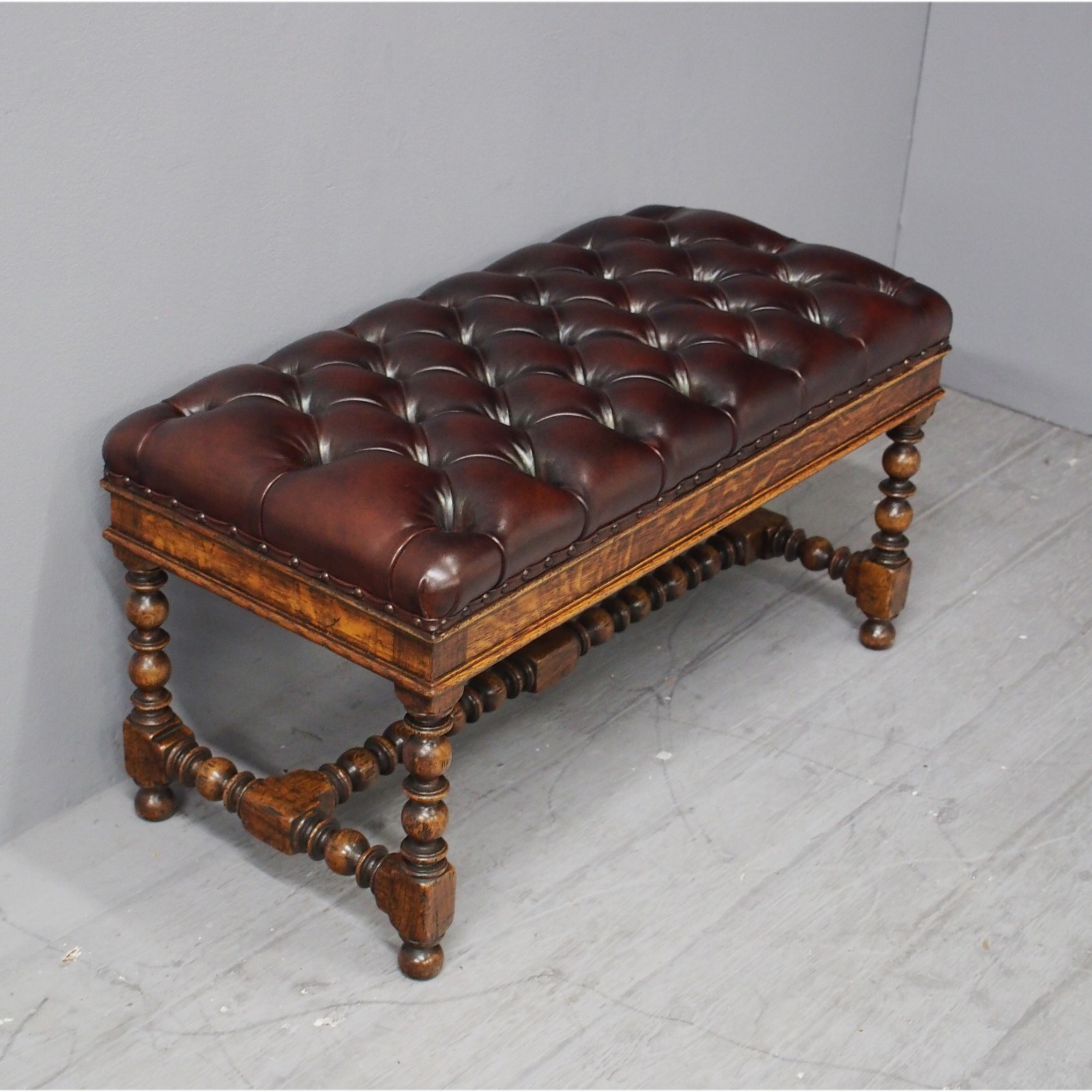 Jacobean Style Burgundy Leather Duet Stool (1 of 1) Jacobean Style Burgundy Leather Duet Stool (1 of 1)